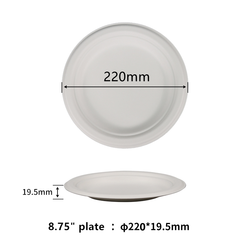 一次性盘子 8.75 英寸 100% 可堆肥重型盘子 不含 PFAS BPI 认证环保、可生物降解甘蔗渣餐盘