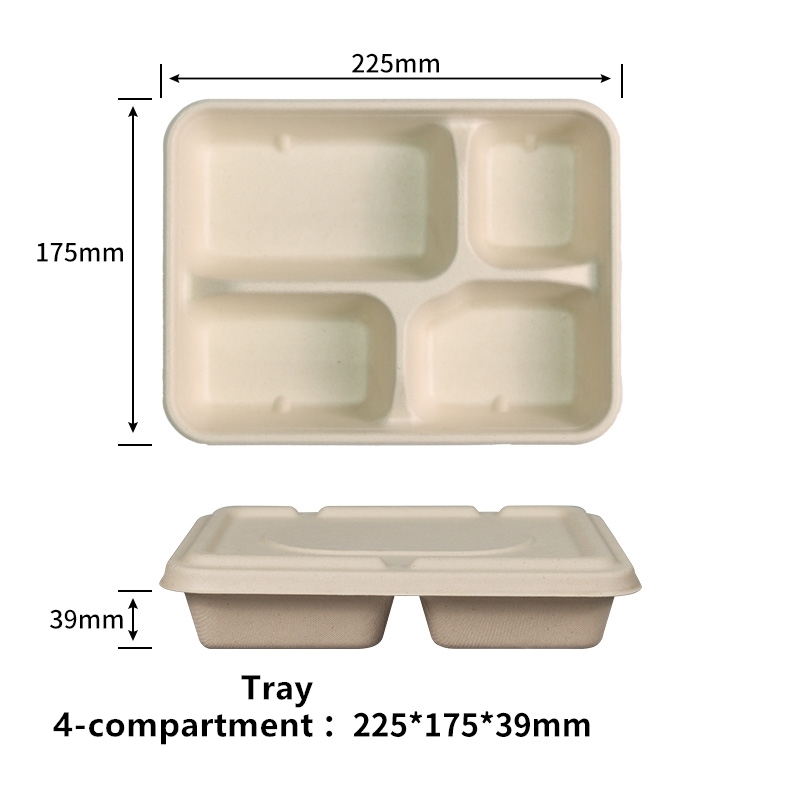 一次性食品托盘 4 格环保重型大纸盘可堆肥甘蔗拼盘适合小龙虾龙虾海鲜派对