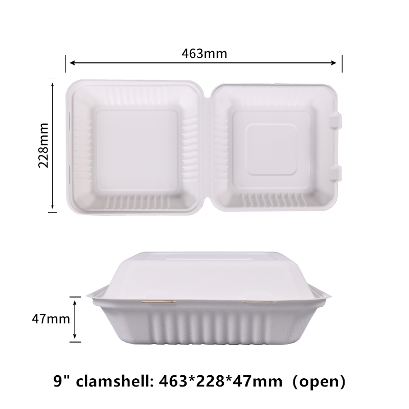 不含 PFAS 100% 家用可堆肥 9 英寸翻盖一次性外卖食品容器外带容器重型外带盒环保可生物降解由甘蔗纤维制成