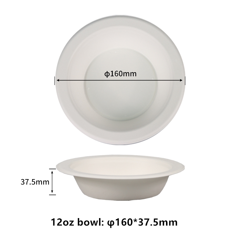 不含 PFAS 糖纤维 12 盎司圆形纸碗可堆肥重型环保一次性甘蔗渣碗甘蔗天然植物纤维用于备餐外卖餐具