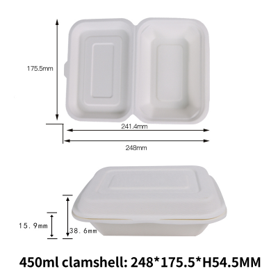 100% Compostable 450ML Bagasse Clamshell Eco Biodegradable Disposable Takeaway Food Packaging Box - SINCERE