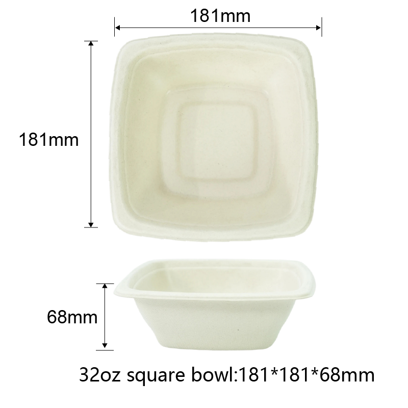 Compostable 32 Oz Sugarcane Square Bowl Biodegradable Bagasse Packaging Factory China - SINCERE