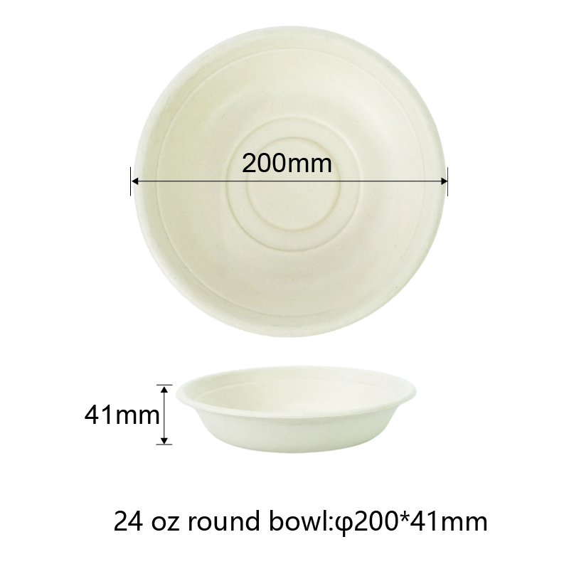 Restaurants Use Paper Bowl 24oz Bagasse Round Bowl Compostable Sugarcane Tableware For Supermarkets - SINCERE