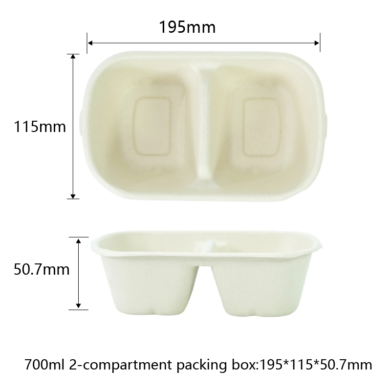 Takeaway Food Containers Bagasse Tableware 700ML 2-compartment Packing Box For Restaurant - SINCERE