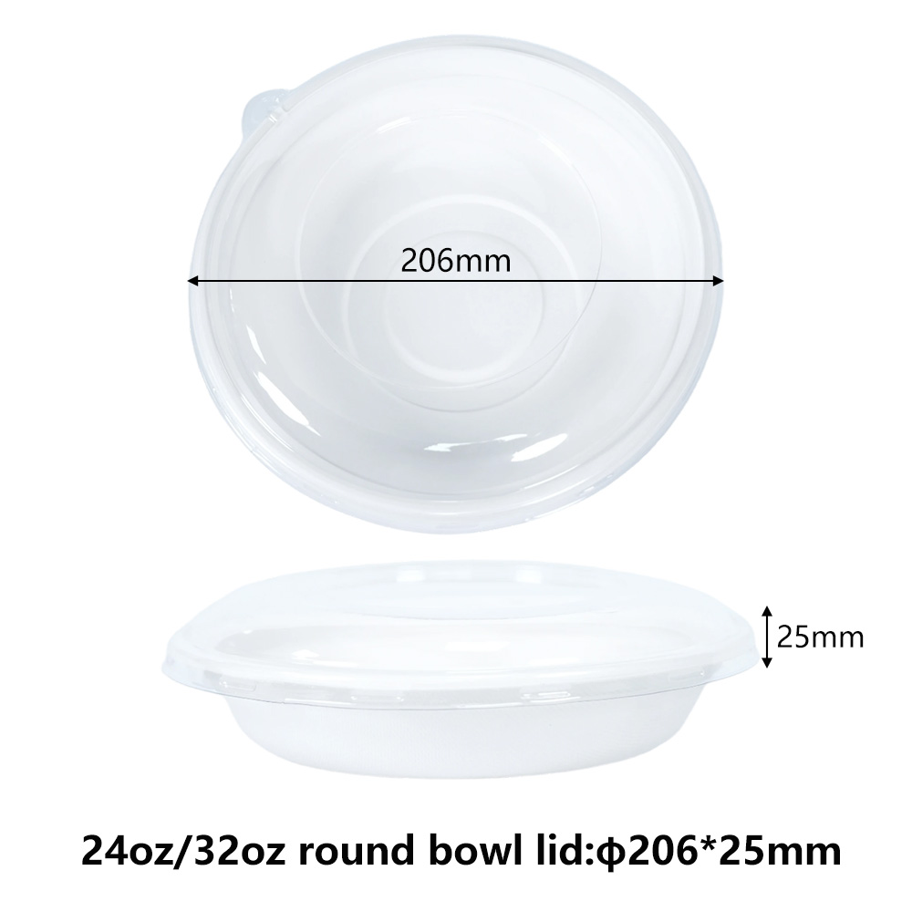 24/32 Oz Sugarcane Bagasse Round Bowl Plastic Lids PET - SINCERE