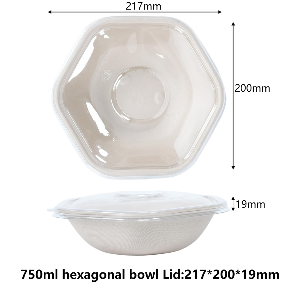 Clear PET Plastic Lid For 750ml Sugarcane Bagasse Hexagonal Bowl - SINCERE