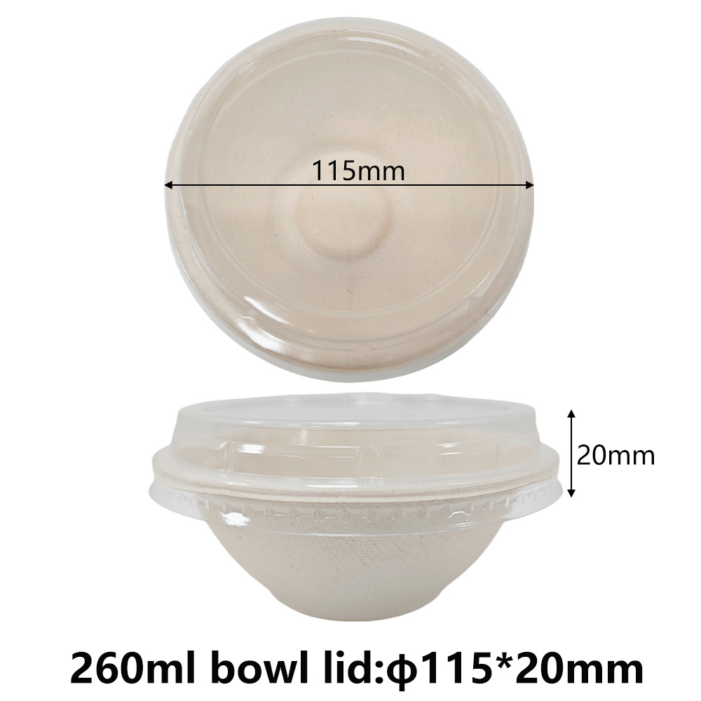 260ML Sugarcane Bagasse Bowls With PET Plastic Clear Lids - SINCERE