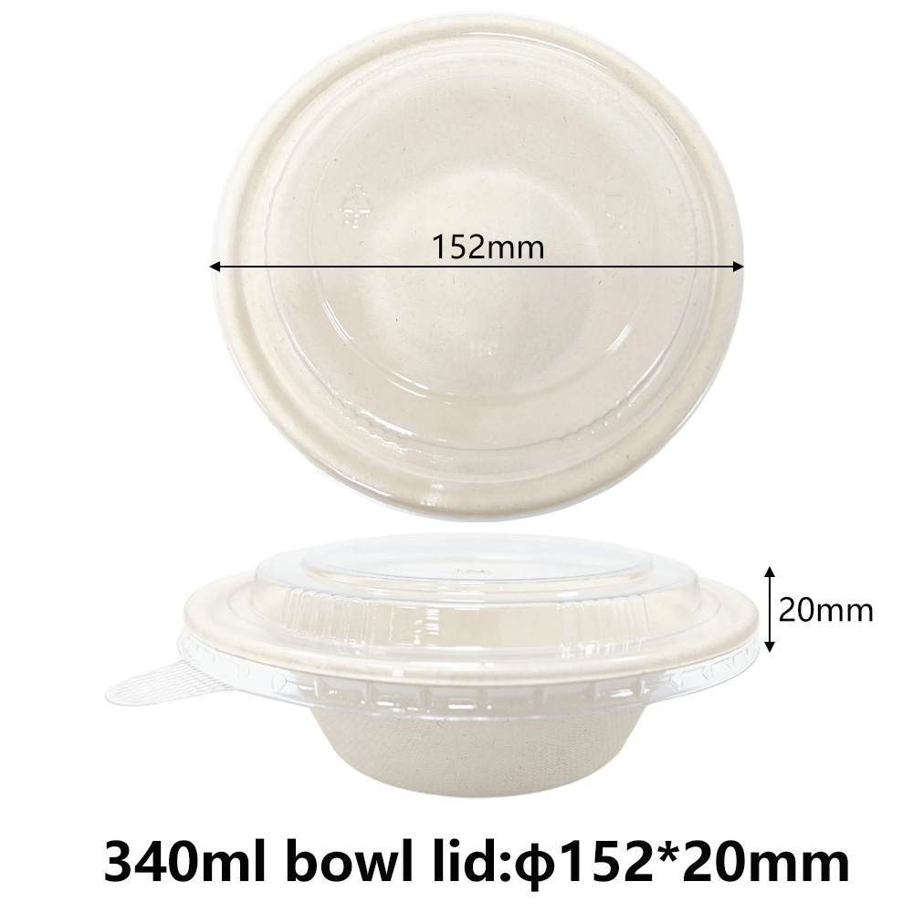 340ML Sugarcane Bagasse Straw Hat Bowl With Lids Clear Plastic PET Lids - SINCERE